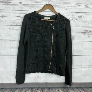 Maryline Cardigan Sweater Womens Large Gray Long Sleeve Wool Blend Full Zip